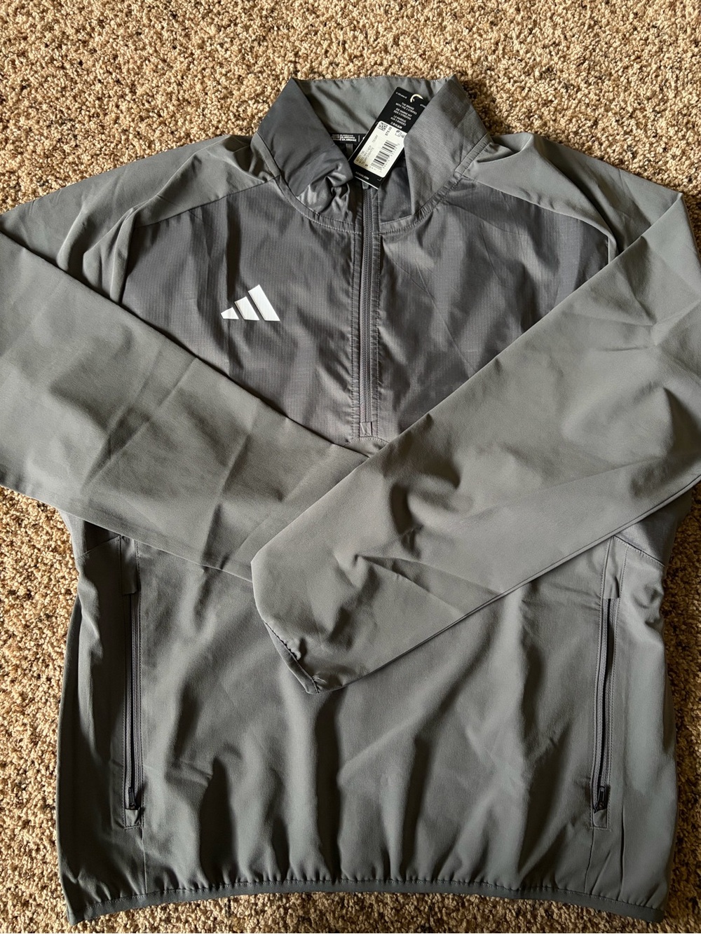 adidas Men’s Gray/Charcoal Quarter-Zip Windbreaker